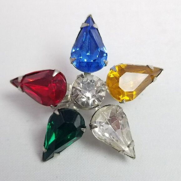 Vintage Rhinestone Order of Eastern Star Rainbow Girl Five Pointed Star Brooch - Picture 1 of 6